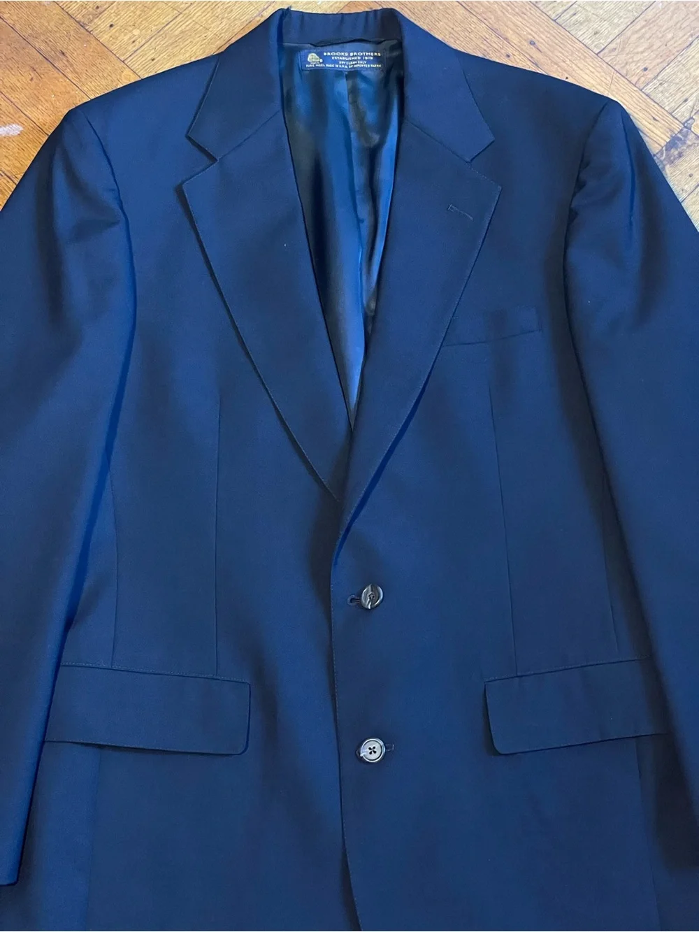 Vintage Brooks Brothers Navy Blue 100% Wool Blazer Men 44R USA Made 2-Button